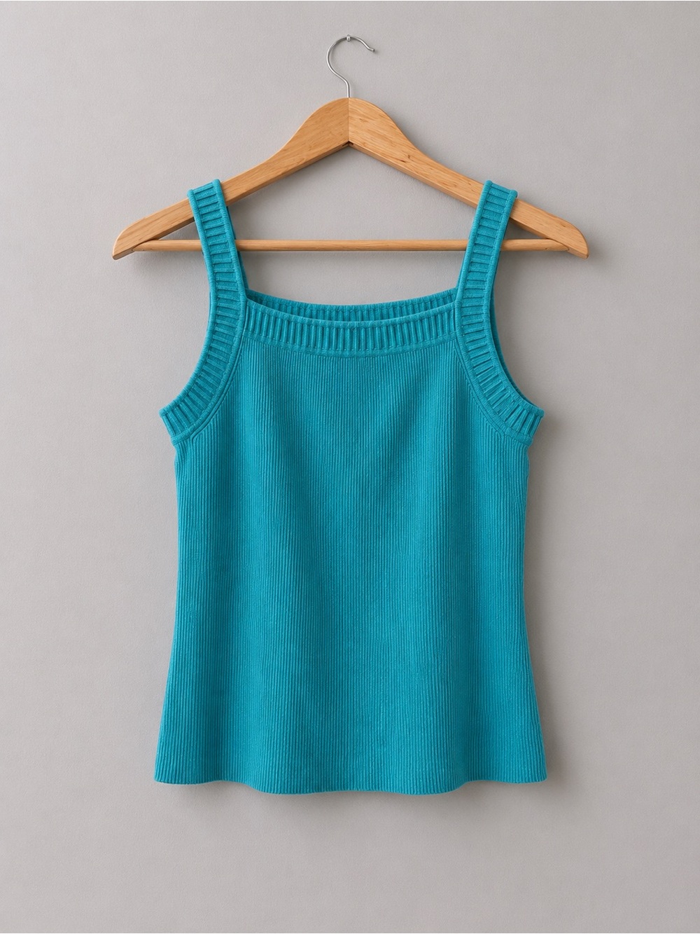 Cable & Gauge Petites Turquoise Rib Knit Tank Top PL Sleeveless Square Neck
